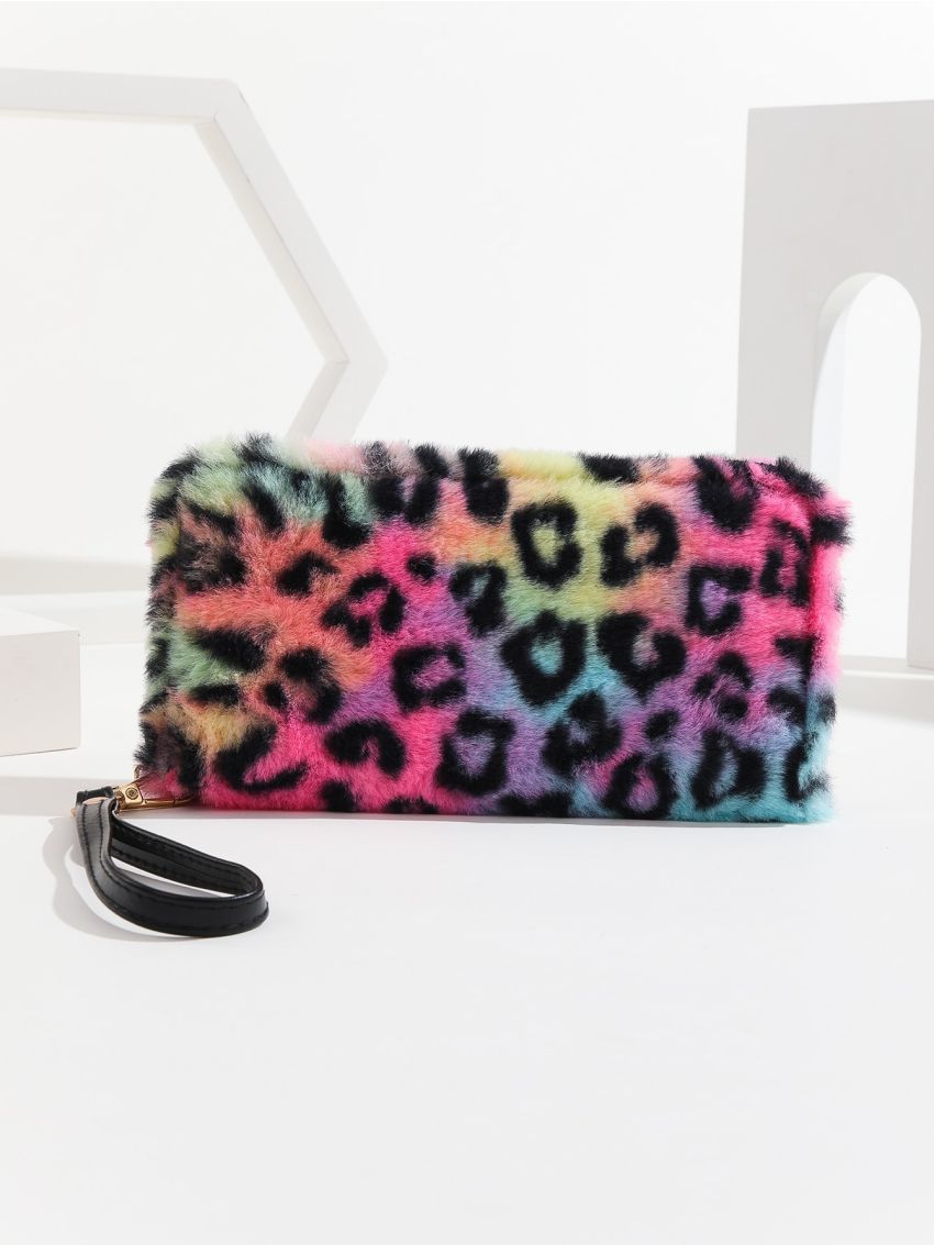 Colorblock Leopard Graphic Fluffy Long Wallet