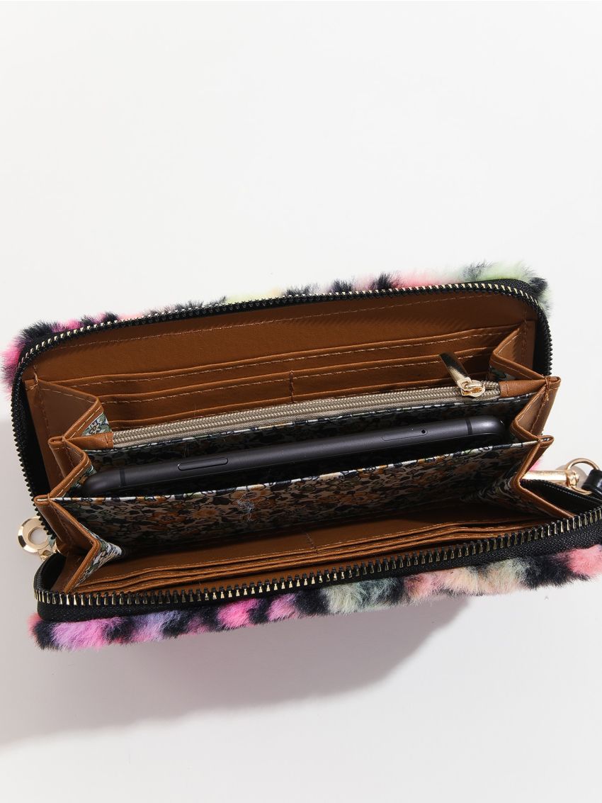 Colorblock Leopard Graphic Fluffy Long Wallet