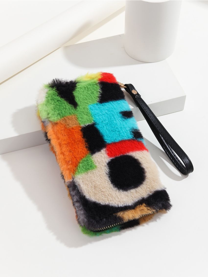 Letter Graphic Fluffy Long Wallet