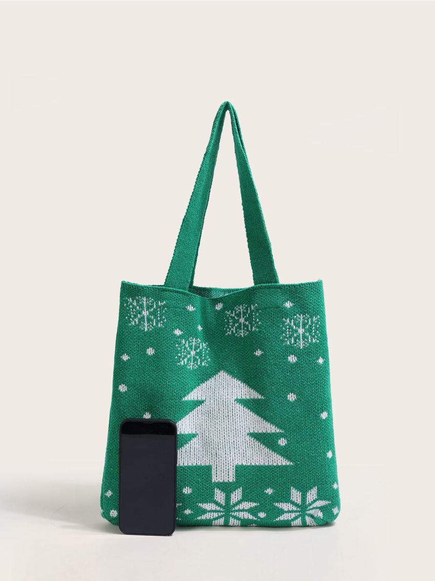 Christmas Graphic Crochet Tote Bag