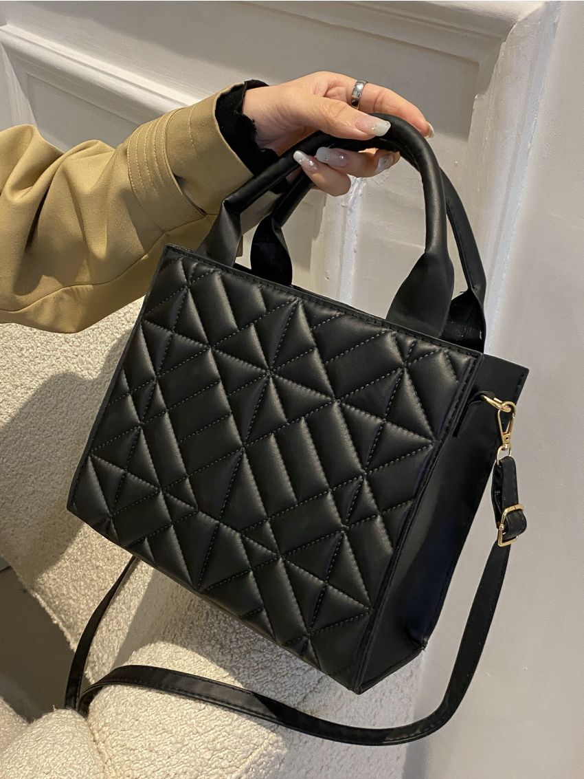 Quilted Embossed Zip Square Bag