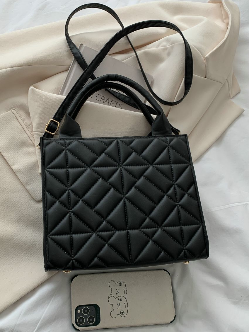 Quilted Embossed Zip Square Bag