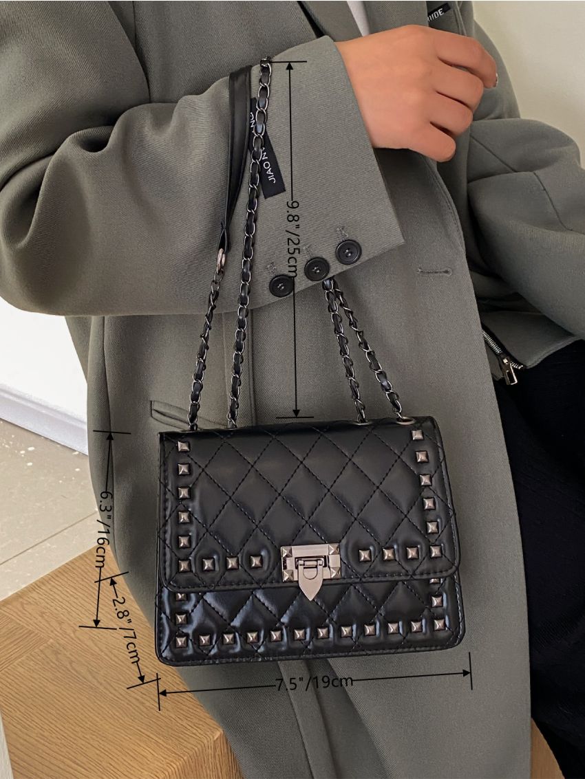 Mini Studded Decor Quilted Shoulder Bag