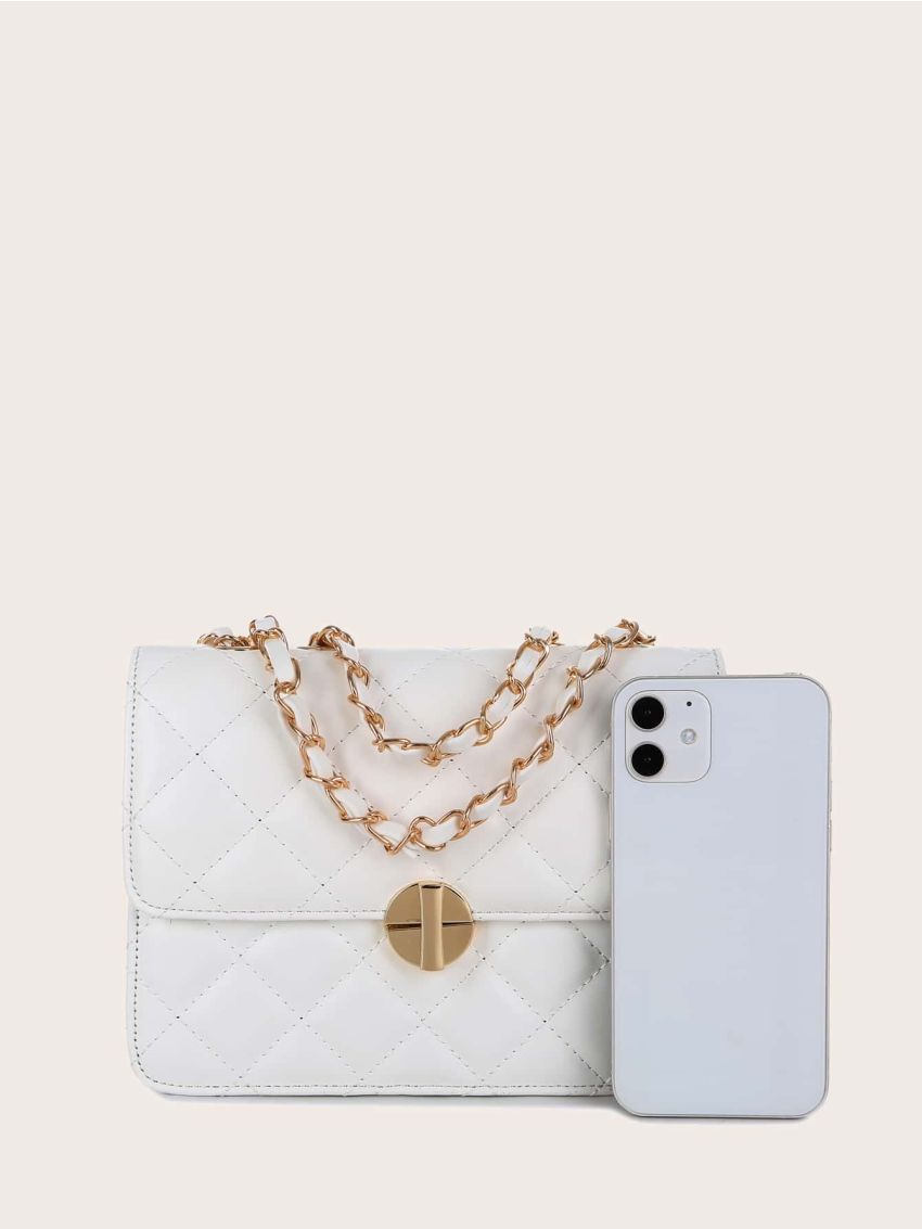 Metal Lock Quilted Chain Shoulder Bag