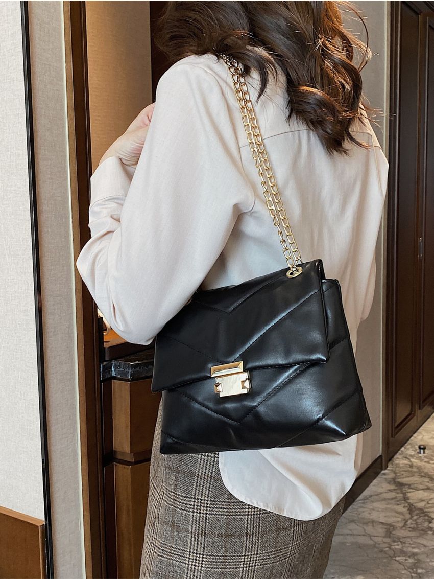 Metal Decor Quilted Pattern Square Bag