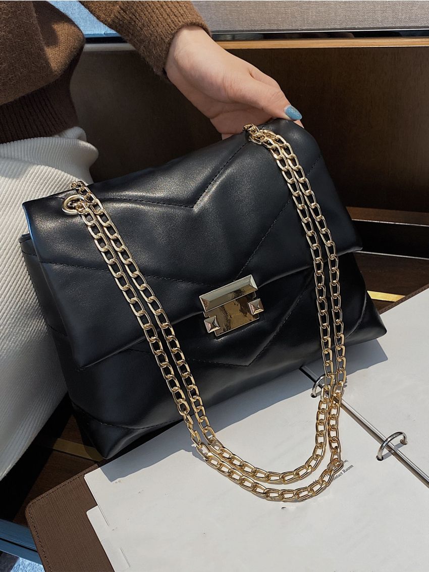 Metal Decor Quilted Pattern Square Bag