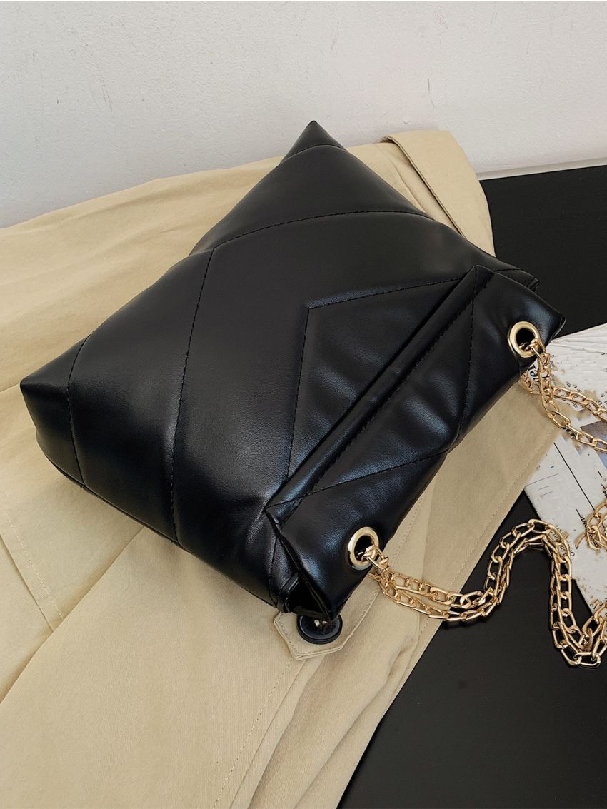 Metal Decor Quilted Pattern Square Bag