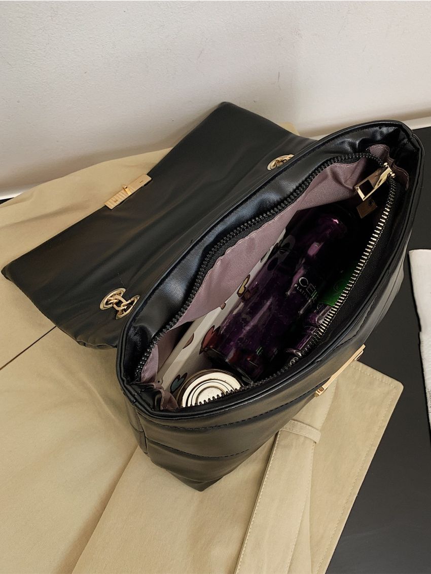 Metal Decor Quilted Pattern Square Bag