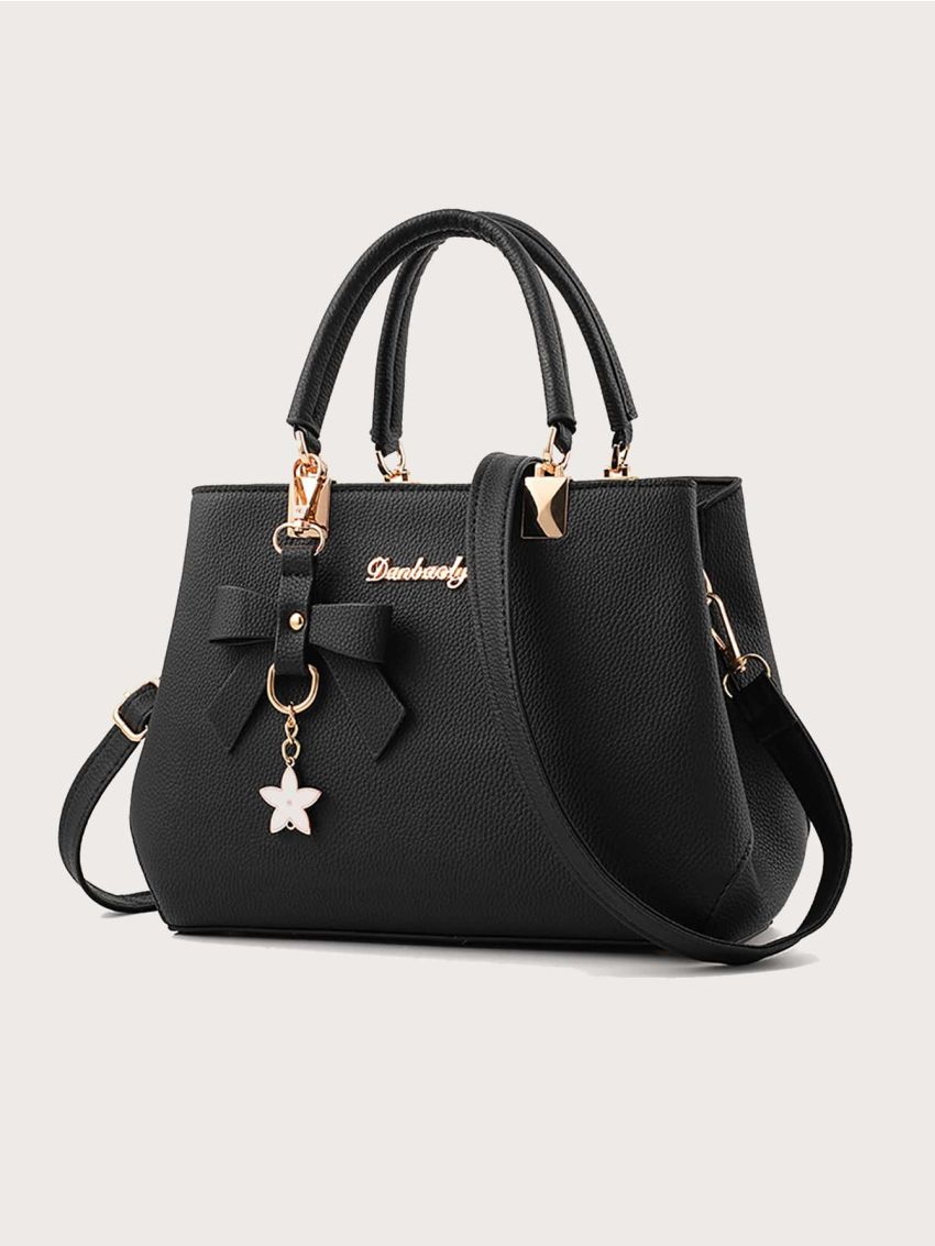 Pebble Embossed Bucket Bag With Bow Charm