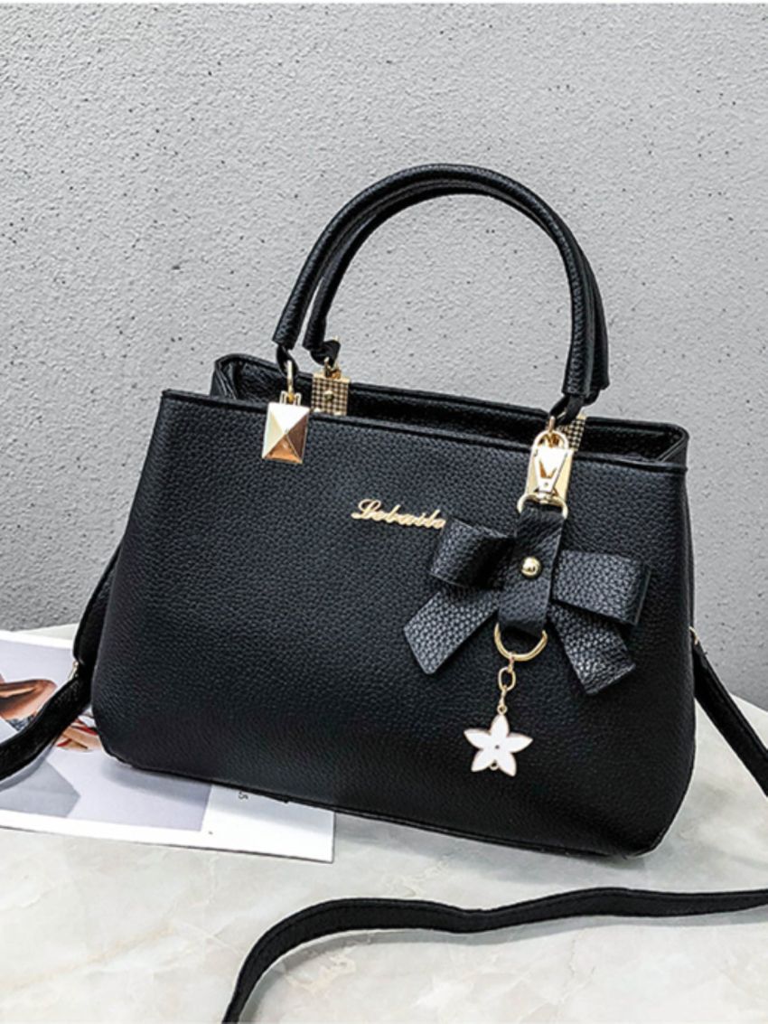 Pebble Embossed Bucket Bag With Bow Charm