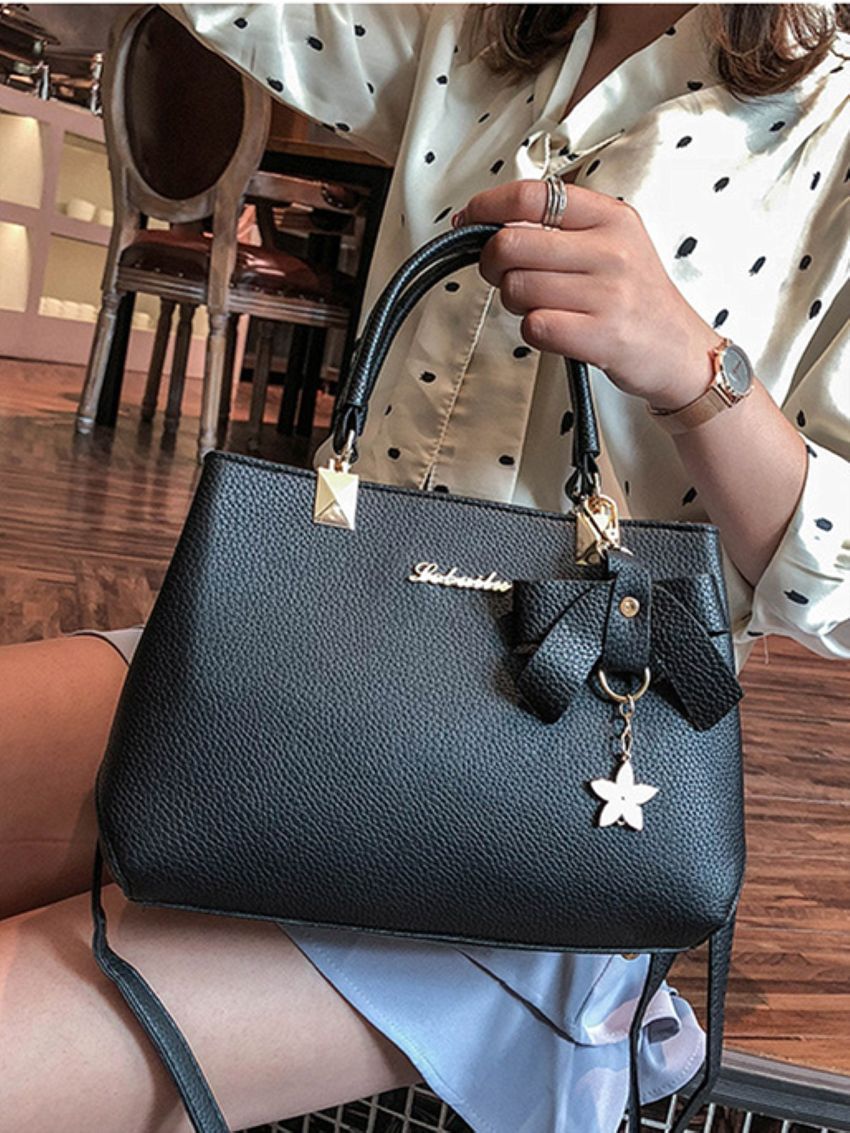 Pebble Embossed Bucket Bag With Bow Charm