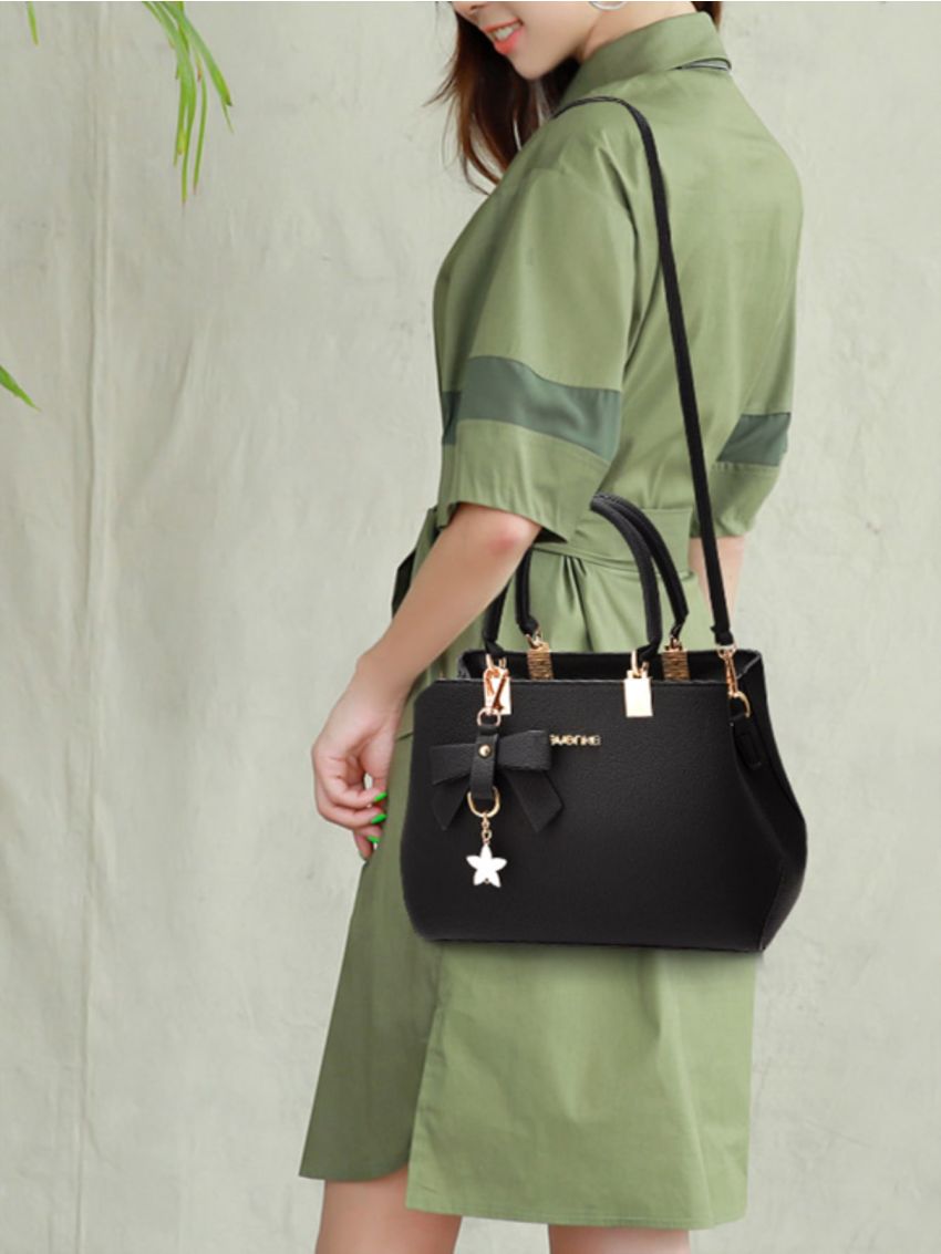 Pebble Embossed Bucket Bag With Bow Charm