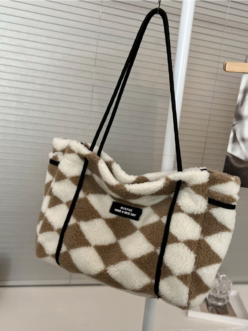 Plaid Fluffy Large Capacity Tote Bag