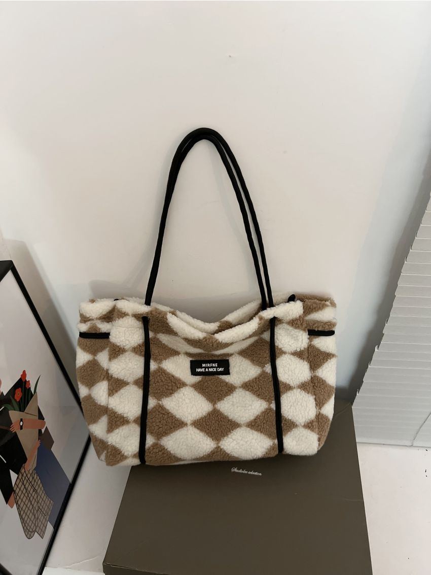 Plaid Fluffy Large Capacity Tote Bag