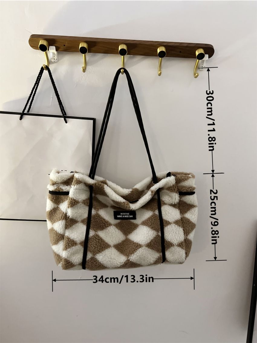 Plaid Fluffy Large Capacity Tote Bag