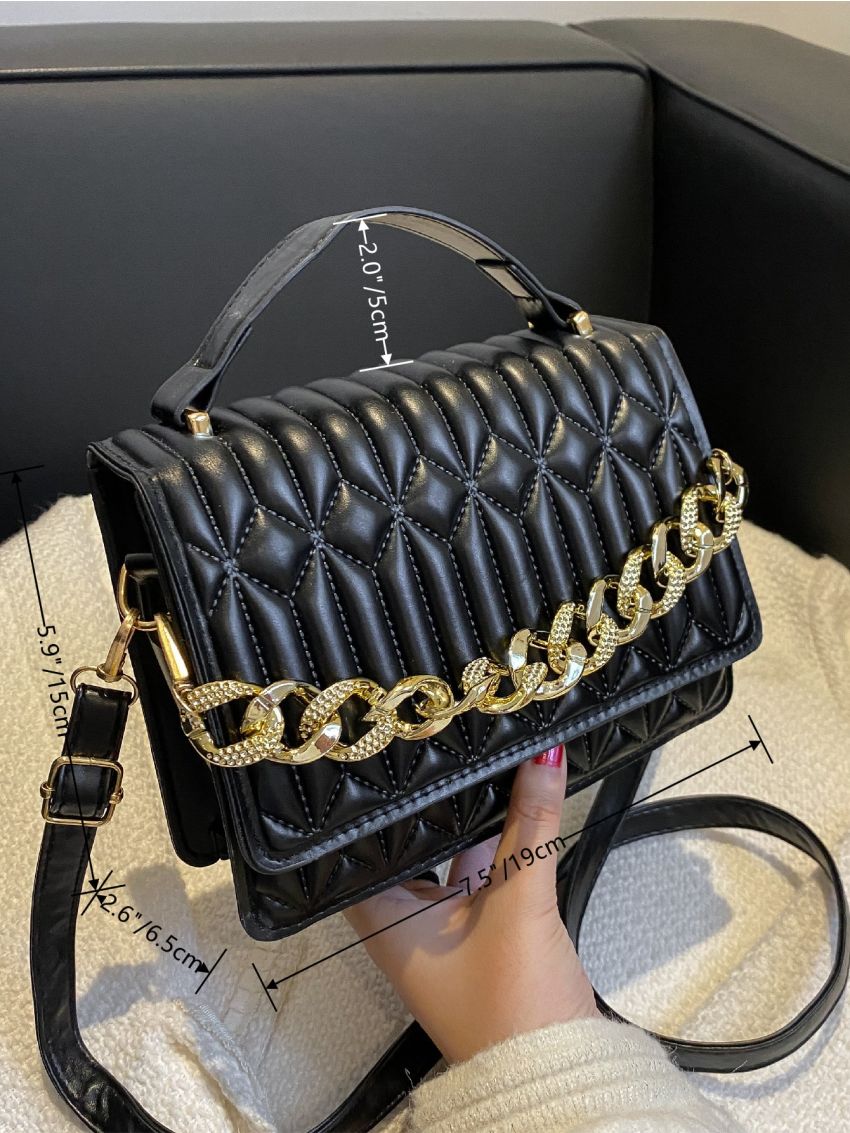 Mini Chain Decor Quilted Flap Satchel Bag