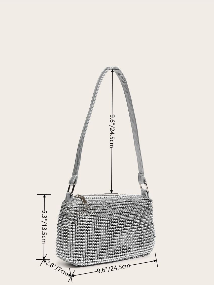 Rhinestone Decor Baguette Bag
