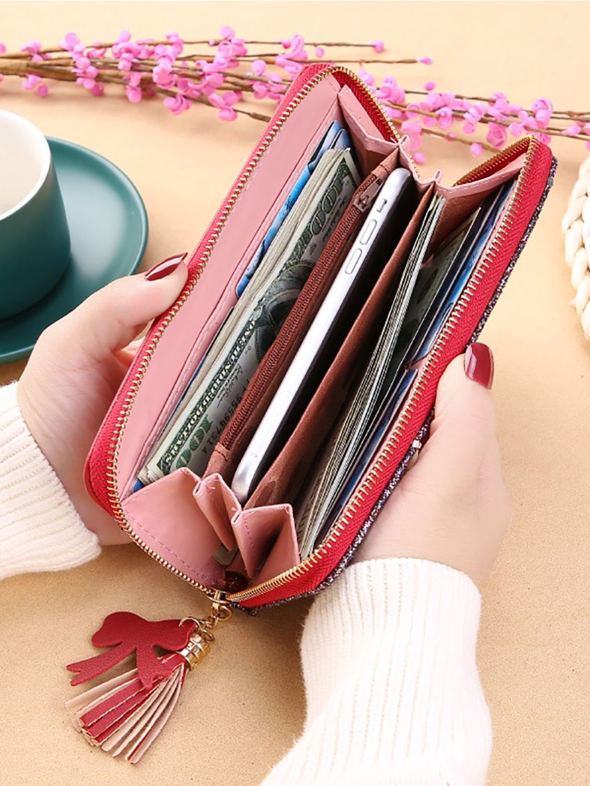 Tassel Decor Glitter Long Wallet