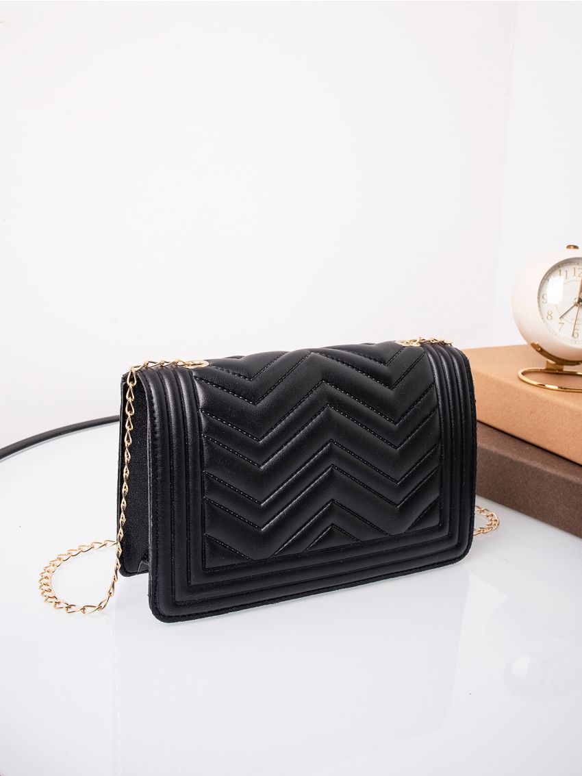 Chevron Flap Chain Crossbody Bag