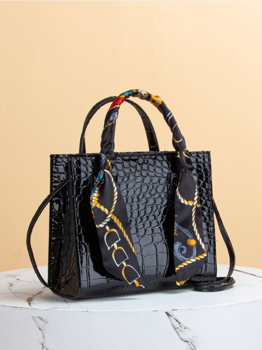 Mini Twilly Scarf Decor Crocodile Embossed Square Bag