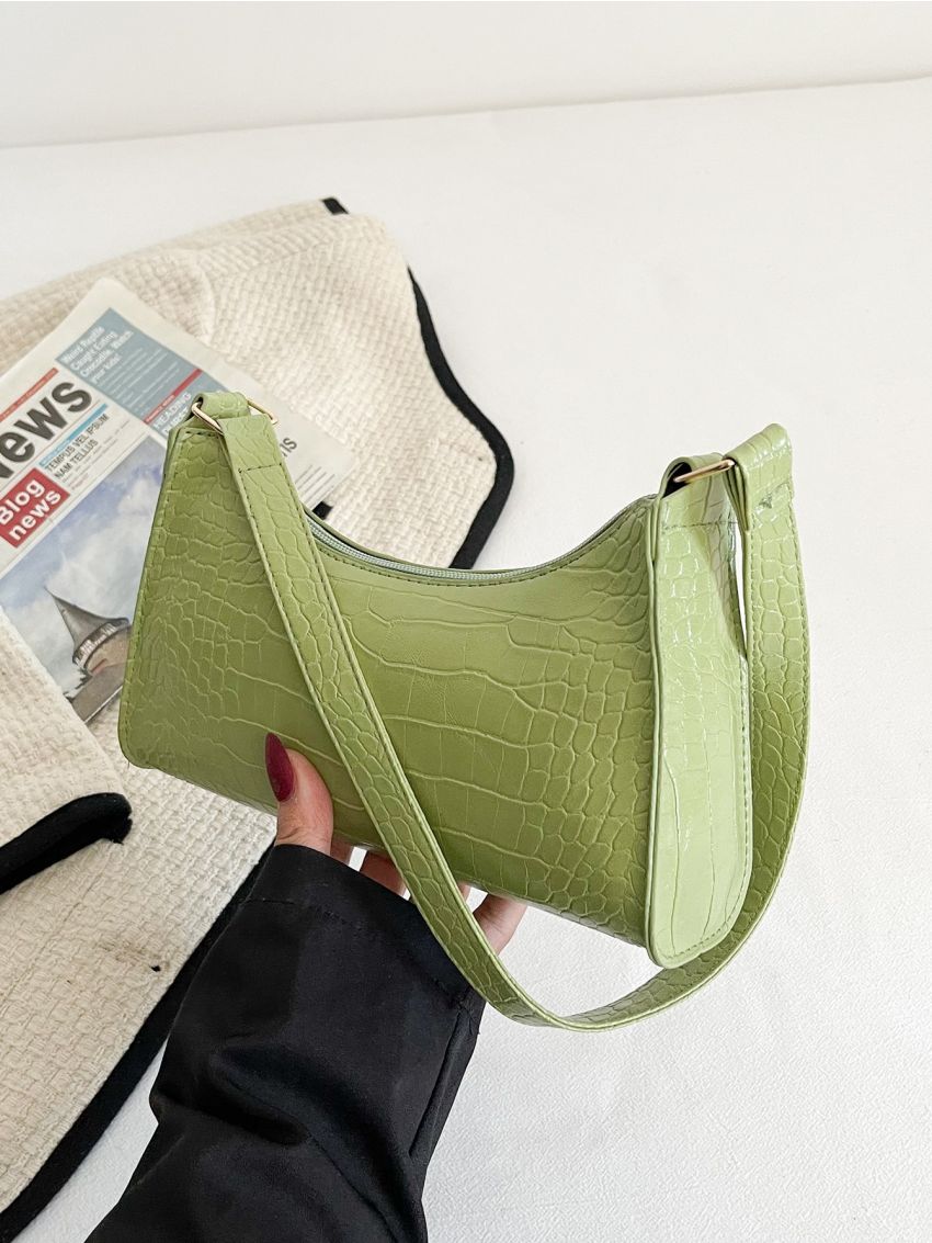 Allover Crocodile Embossed Baguette Bag