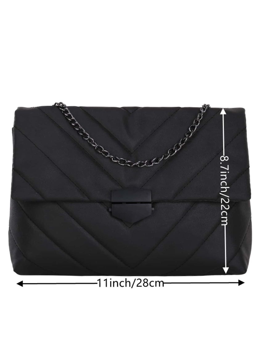 Chevron Flap Chain Shoulder Tote Bag