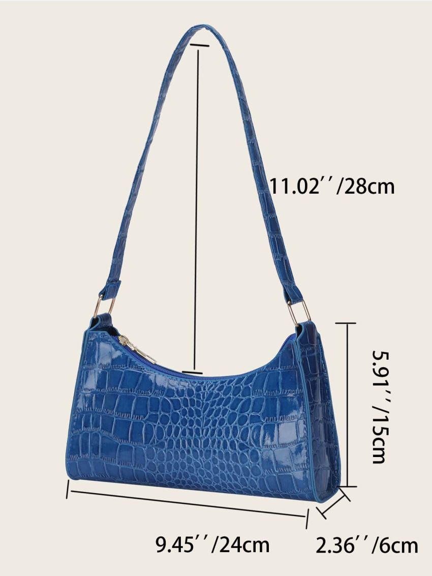 Minimalist Croc Embossed Baguette Bag
