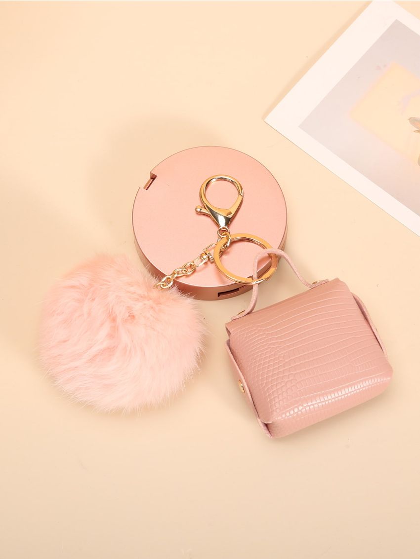 Pom Pom Decor Crocodile Embossed Bag Charm