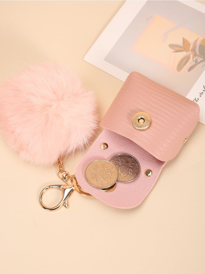 Pom Pom Decor Crocodile Embossed Bag Charm