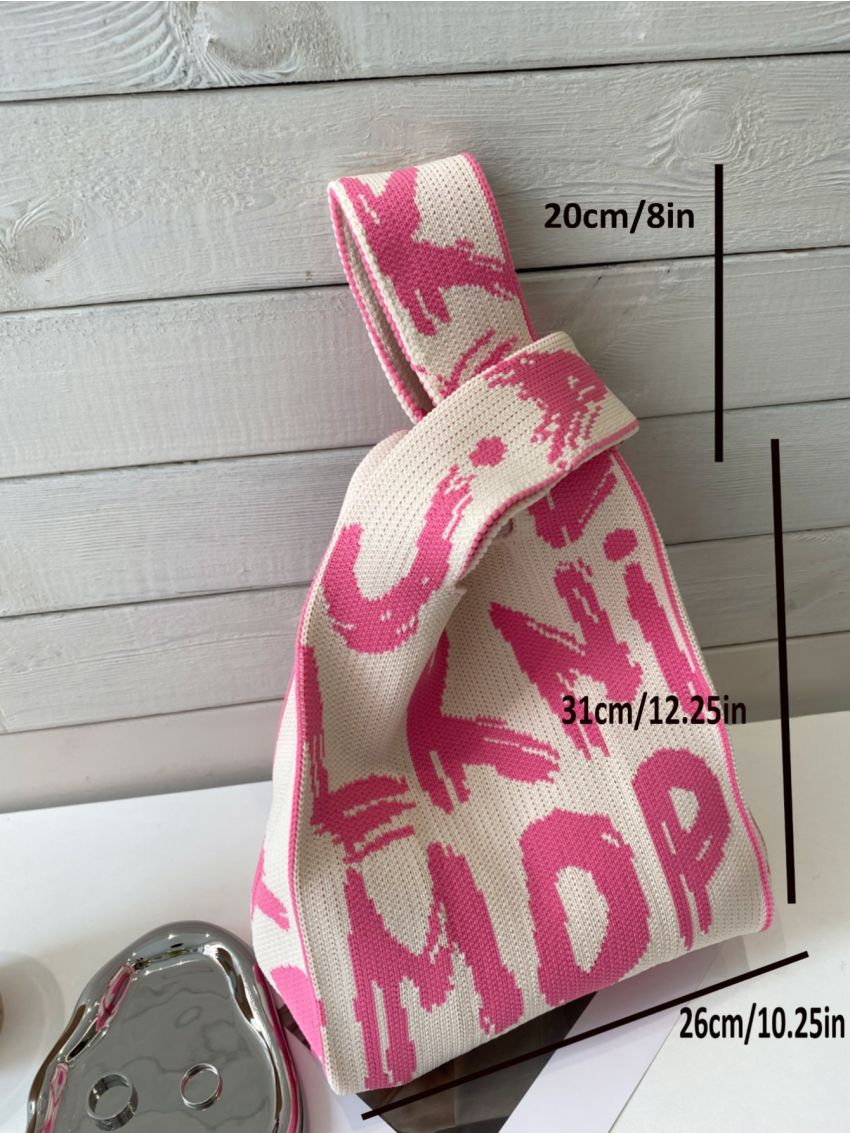 Allover Letter Graphic Crochet Bag