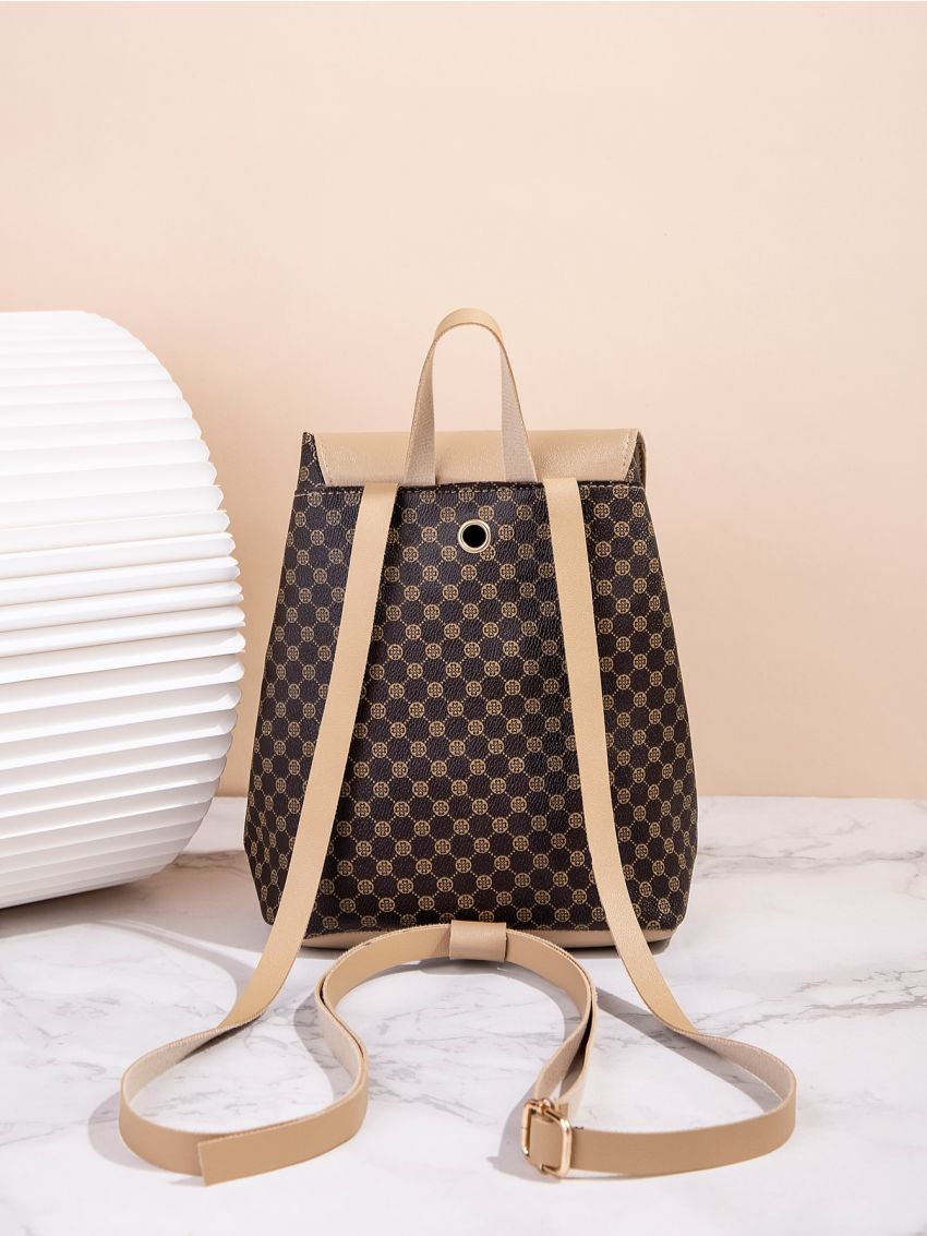 All Over Print Drawstring Detail Flap Backpack