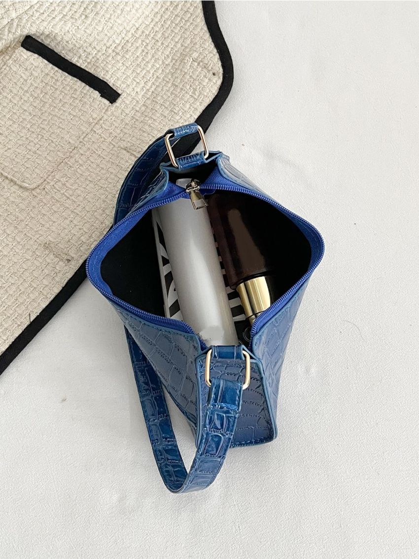 Minimalist Croc Embossed Baguette Bag