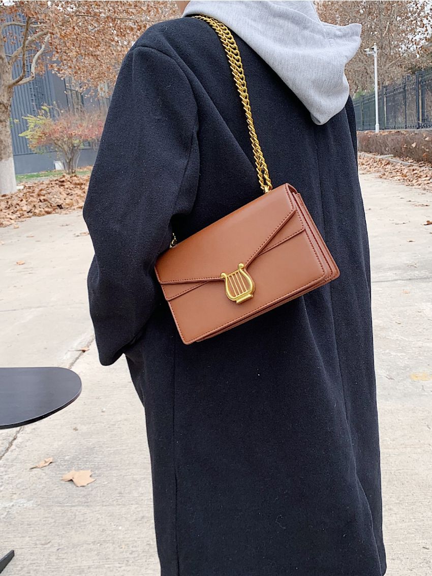 Metal Decor Flap Chain Square Bag