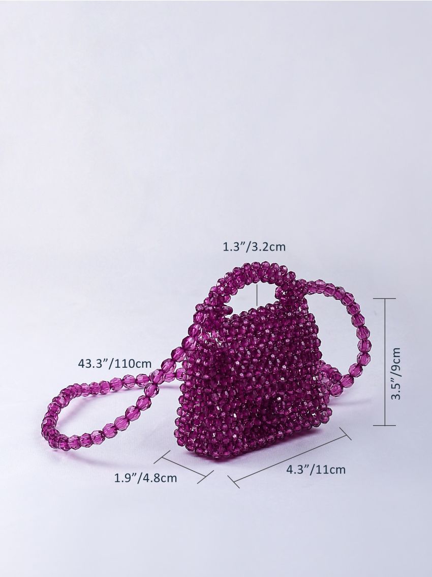 Mini Allover Beaded Decor Hollow Out Square Bag