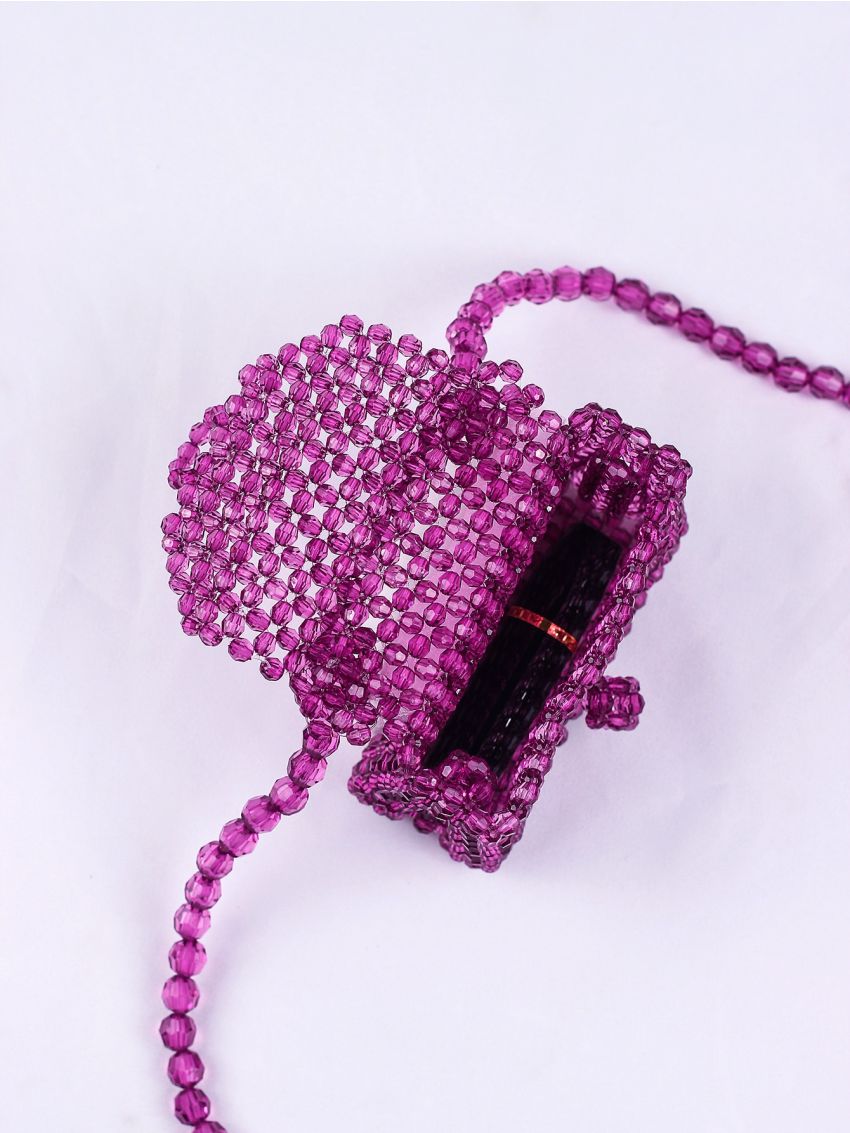 Mini Allover Beaded Decor Hollow Out Square Bag