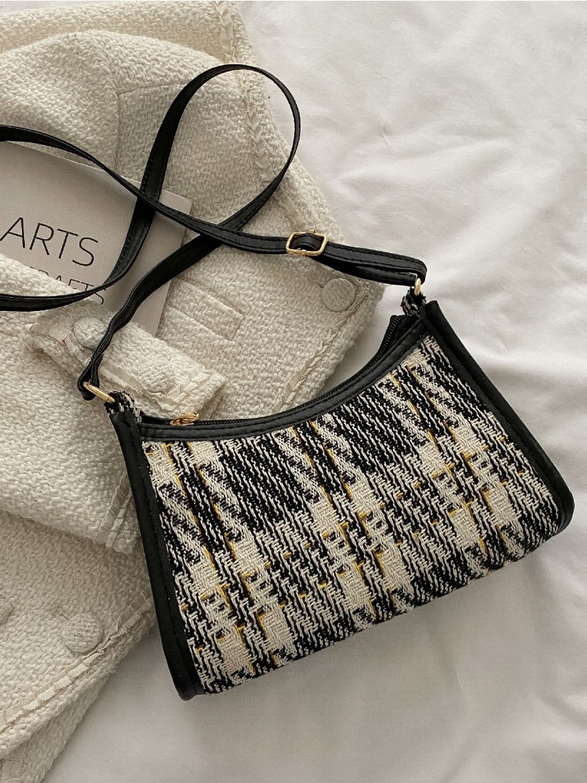 Contrast Binding Plaid Pattern Crossbody Bag