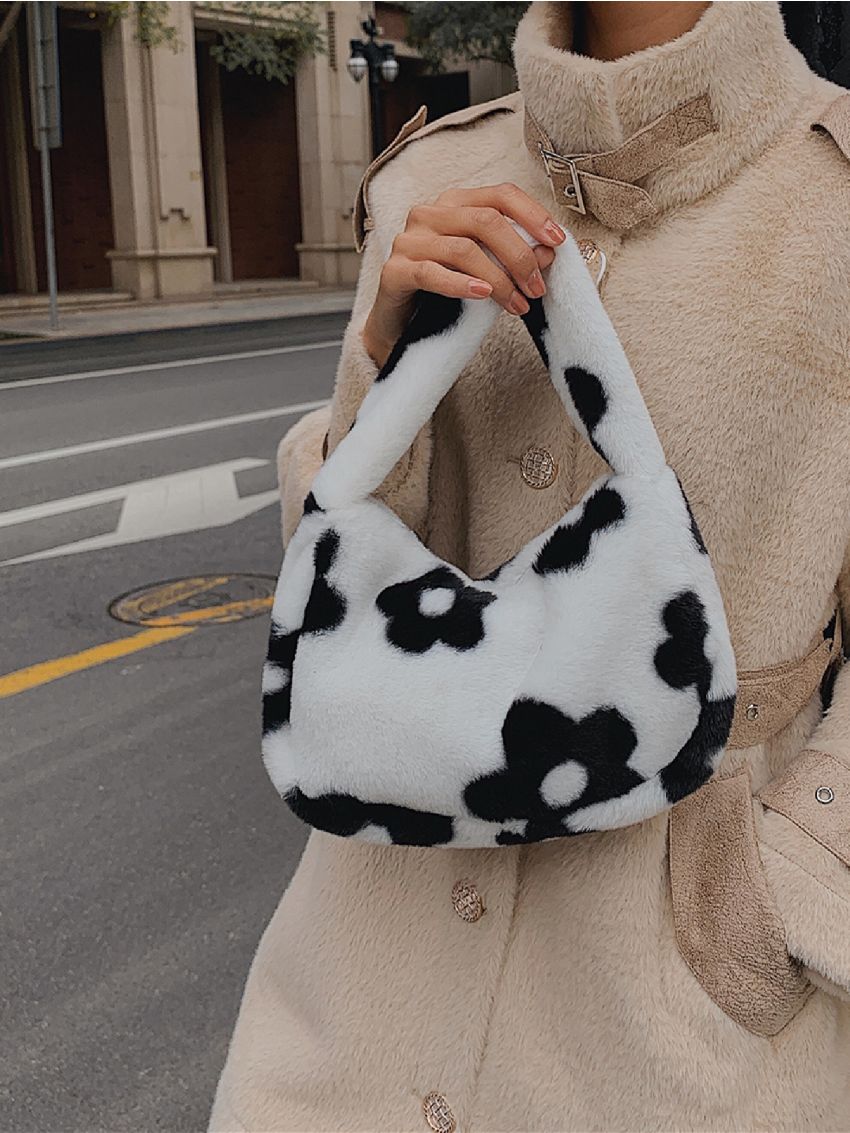 Fluffy Floral Pattern Baguette Bag