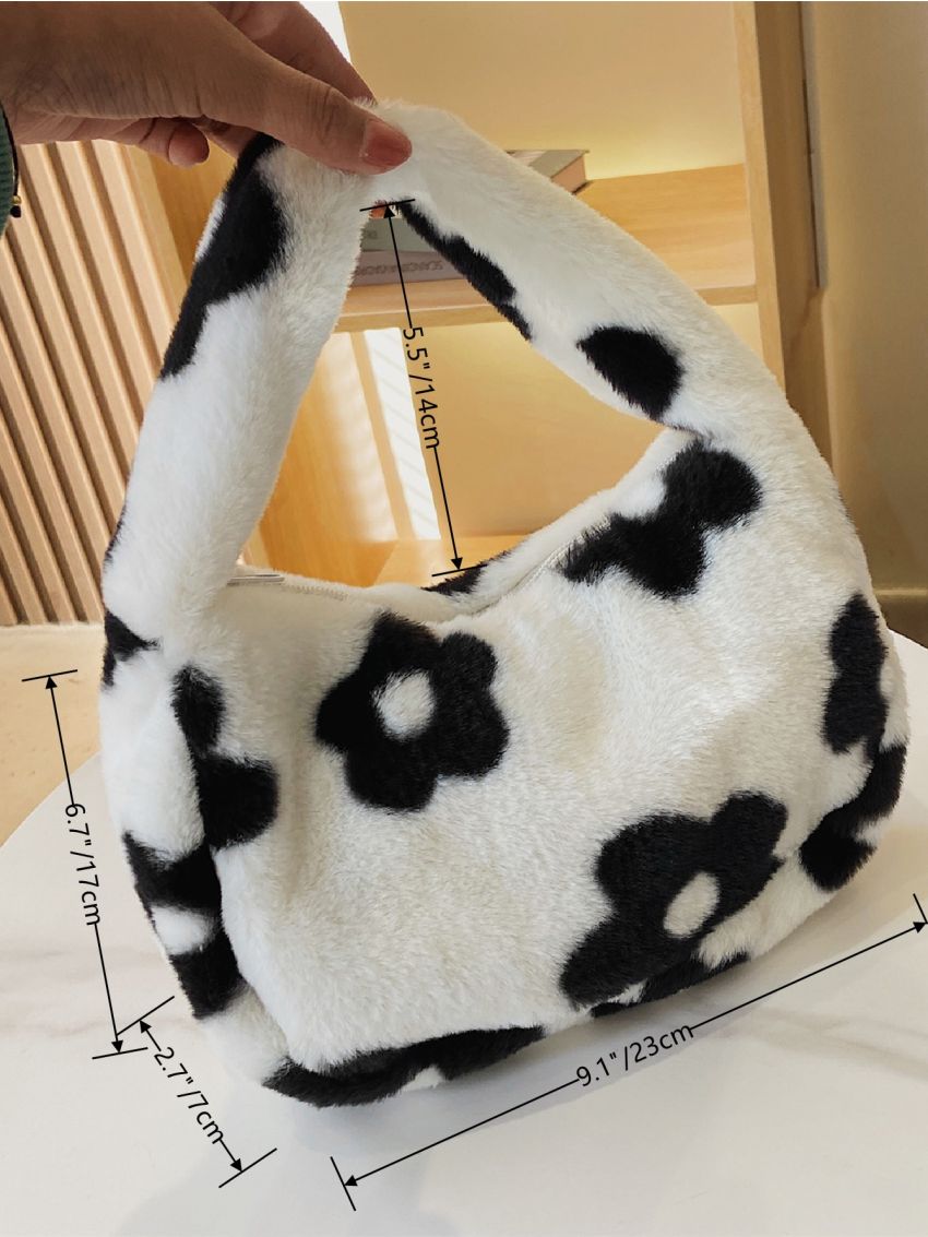 Fluffy Floral Pattern Baguette Bag