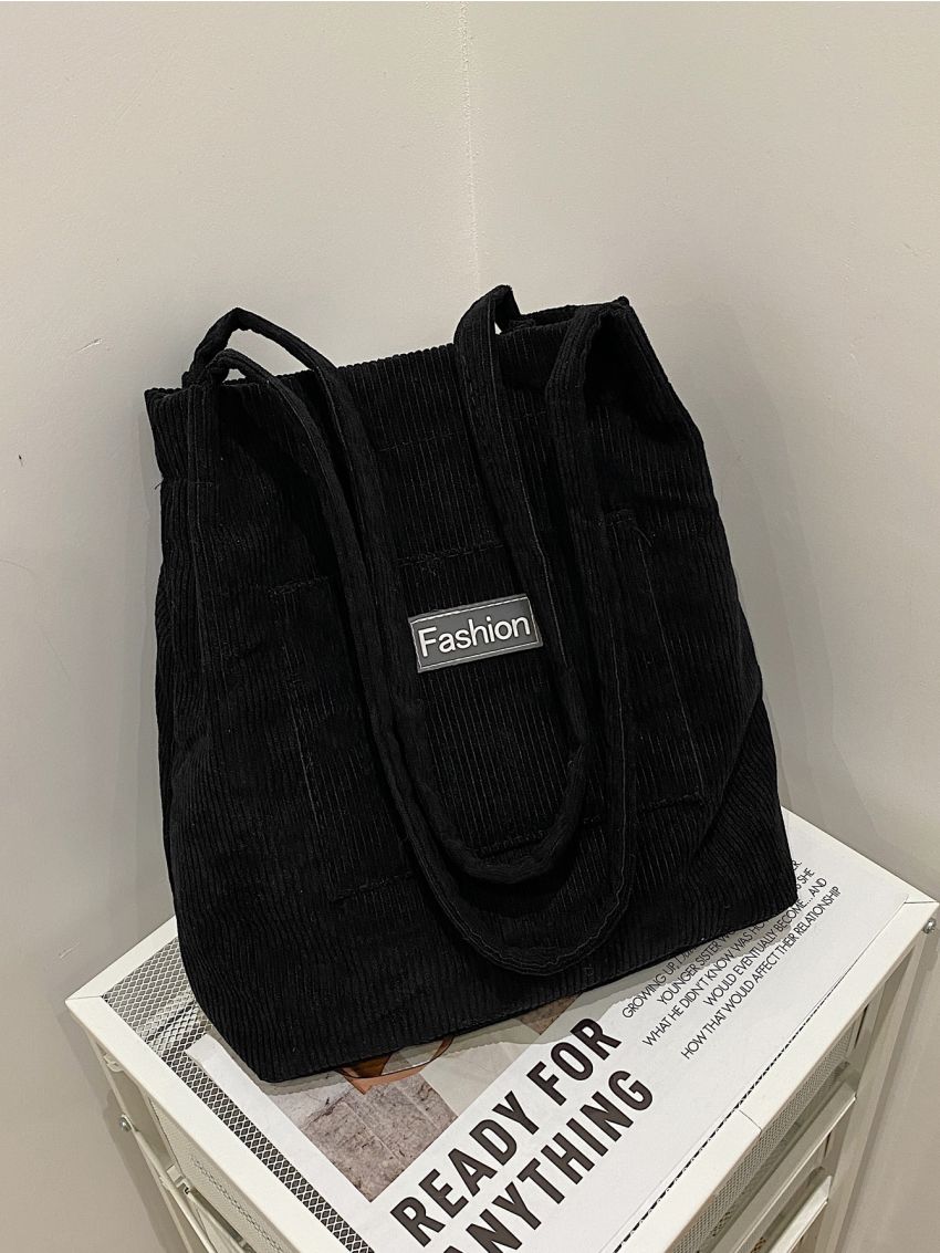 Corduroy Patch Decor Shoulder Bag