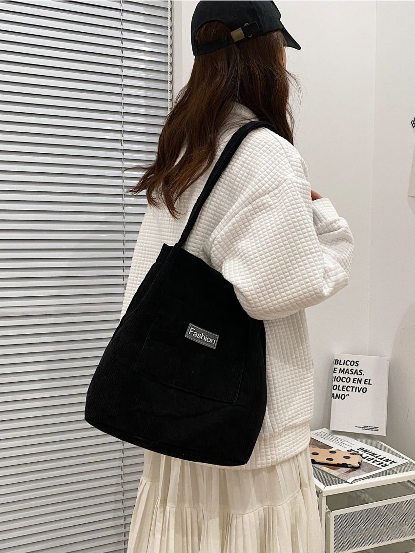 Corduroy Patch Decor Shoulder Bag