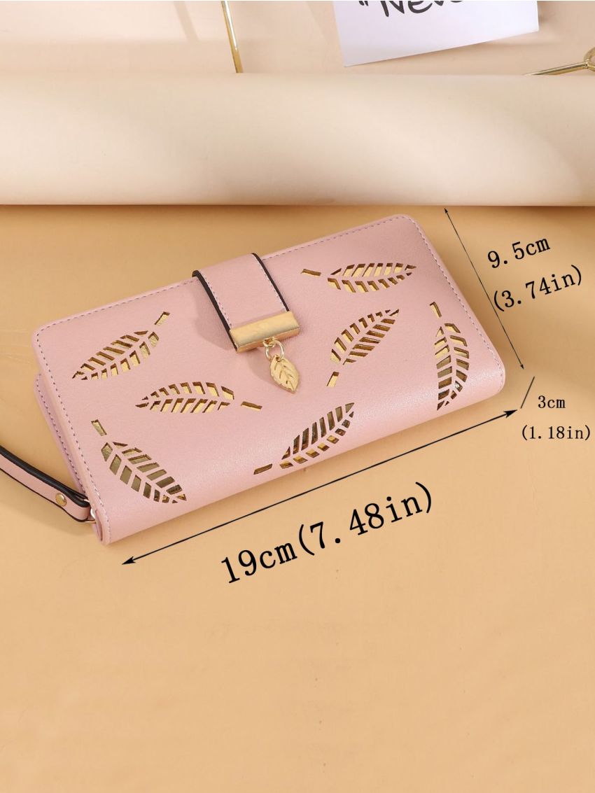 Metal Decor Leaf Graphic Long Wallet
