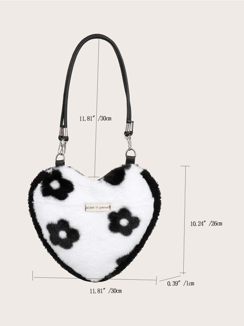 Fluffy Floral Pattern Heart Design Novelty Bag