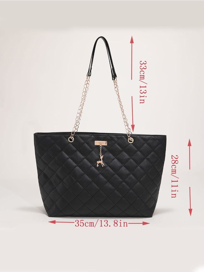 Quilted Metal Decor Shoulder Tote Bag