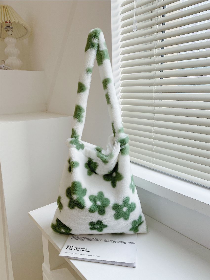 Flower Graphic Fluffy Shoulder Bag