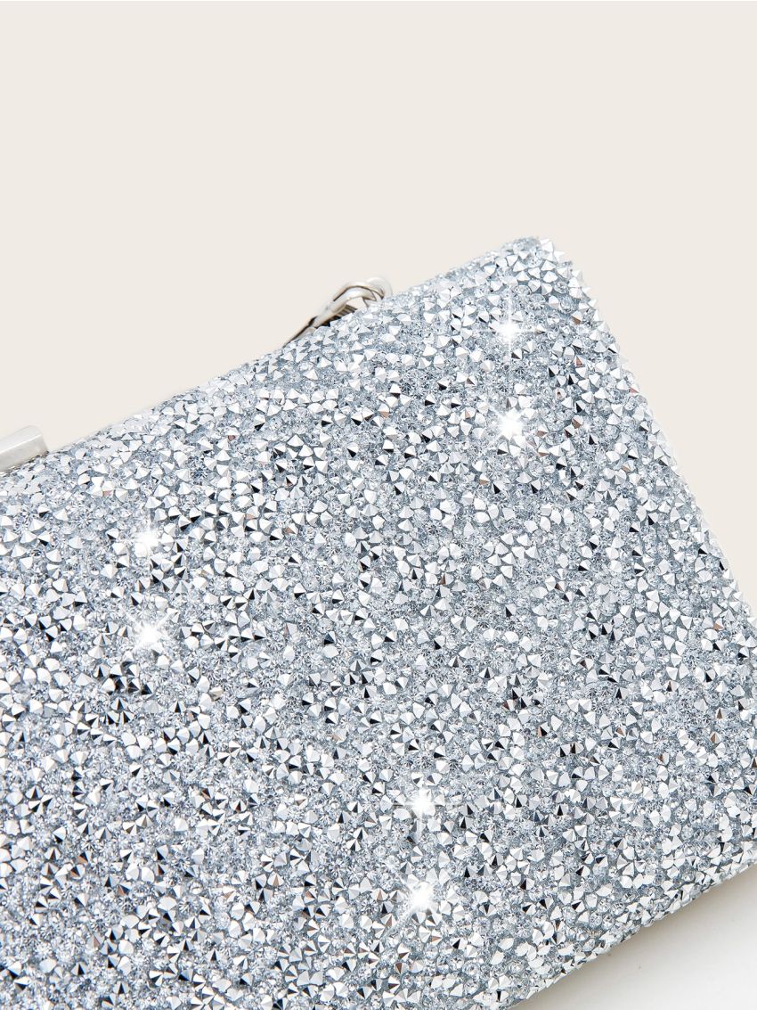 Rhinestone Decor Chain Box Bag