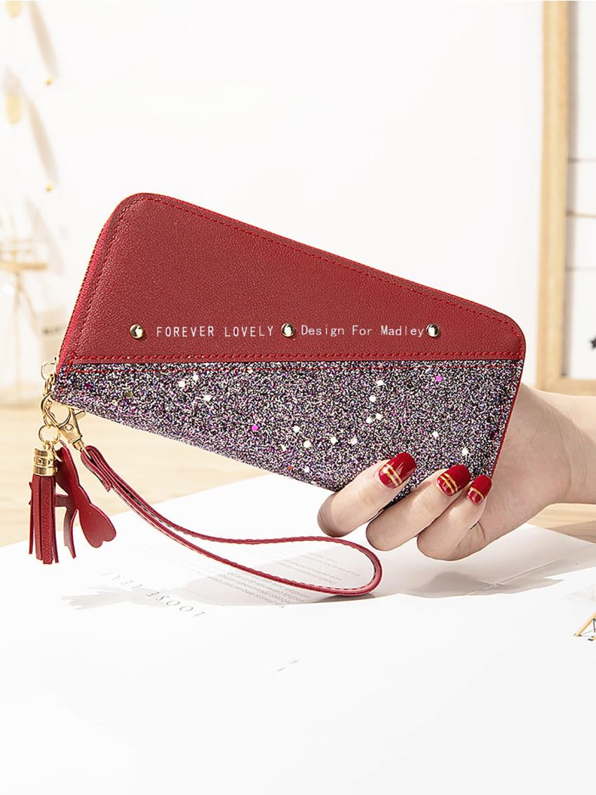 Tassel Decor Glitter Long Wallet