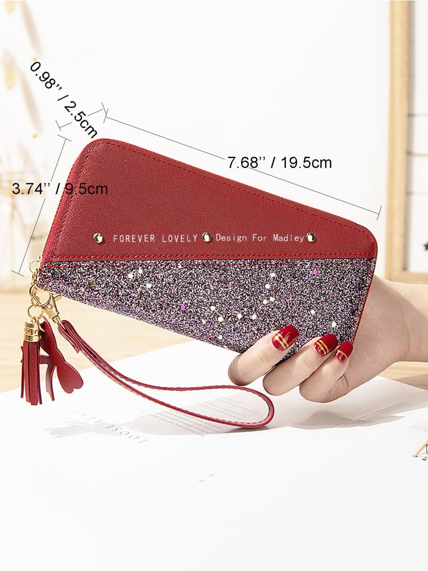 Tassel Decor Glitter Long Wallet
