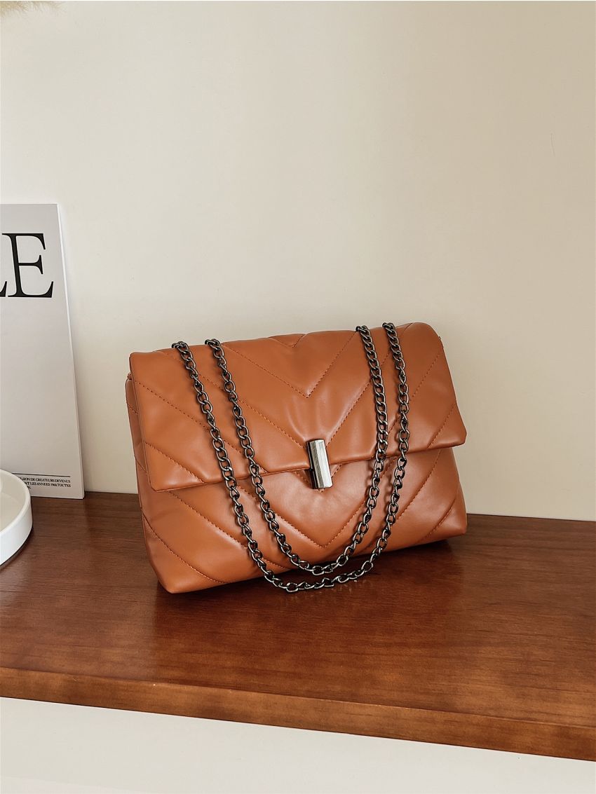 Chevron Flap Chain Bag