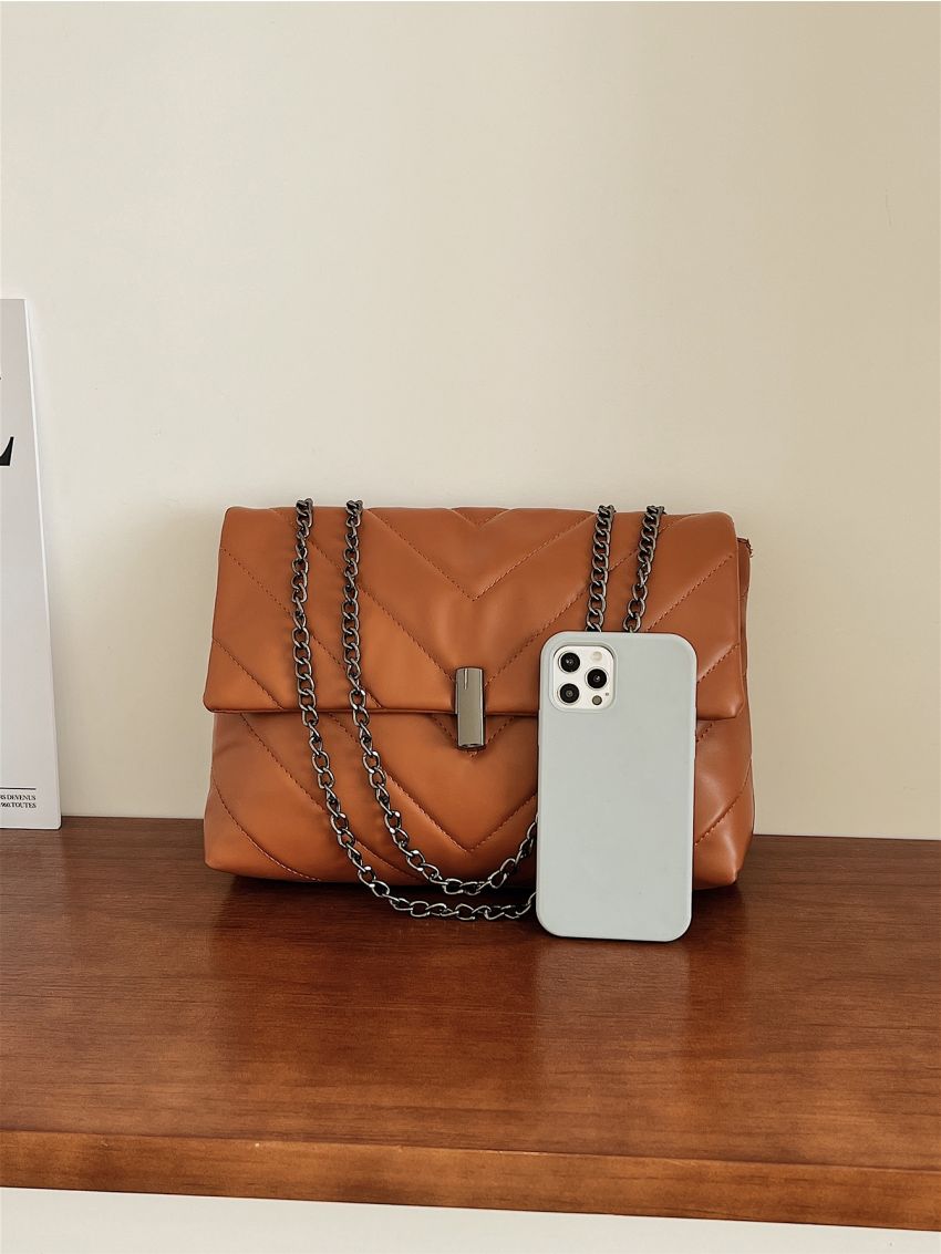 Chevron Flap Chain Bag