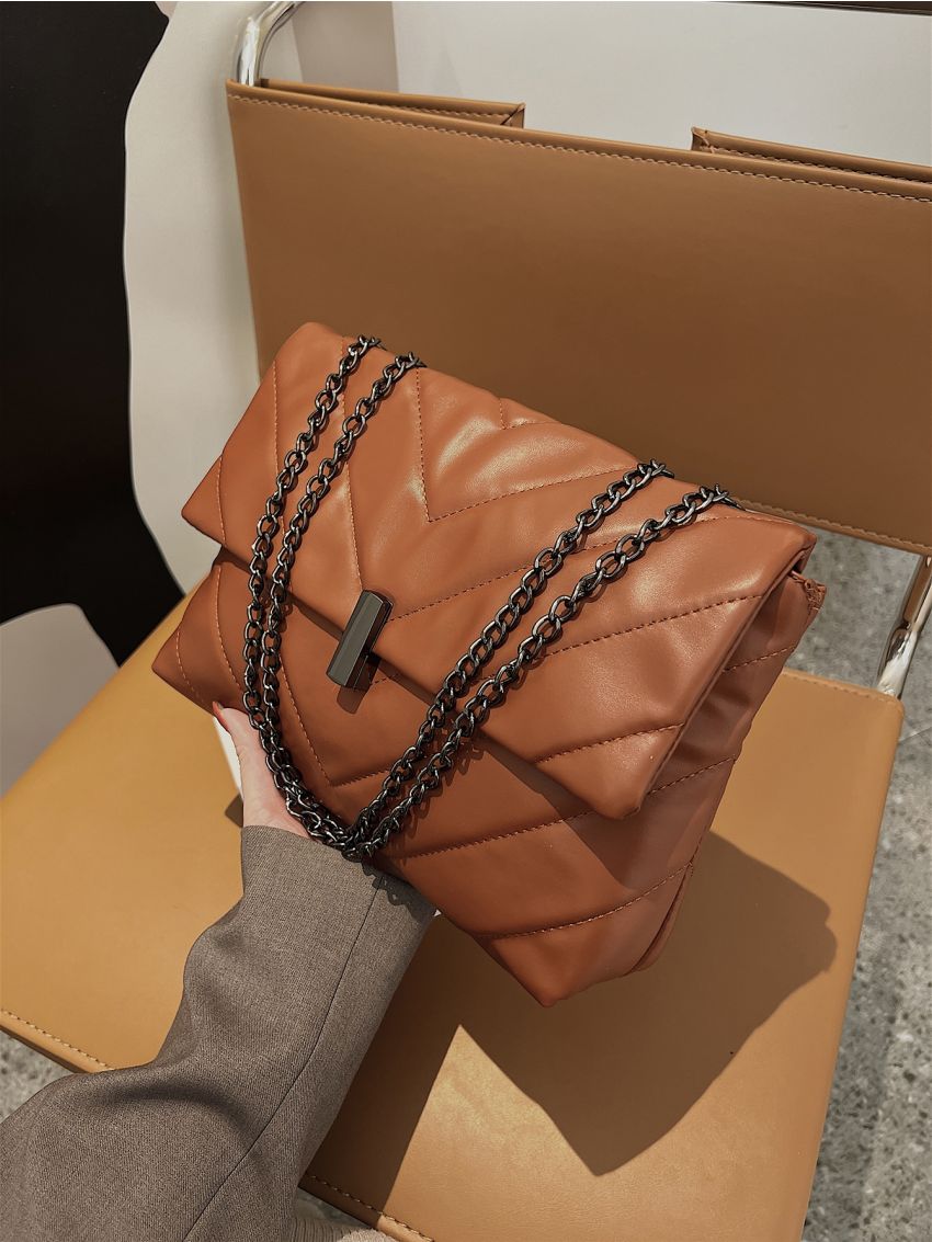 Chevron Flap Chain Bag